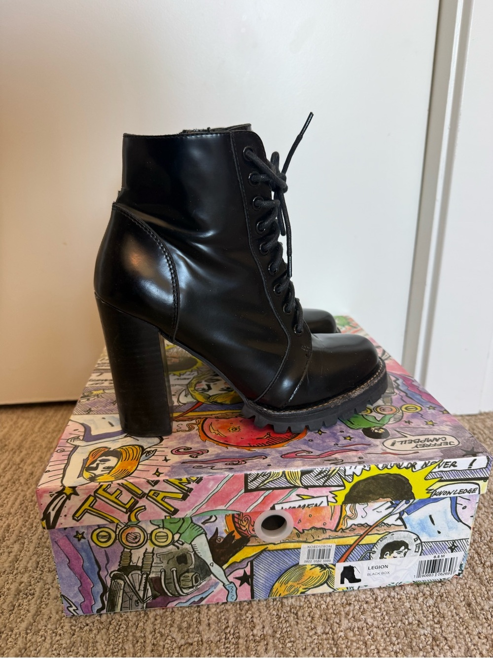 Jeffrey Campbell Black Lace-Up High Heel Ankle Boots - 8.5